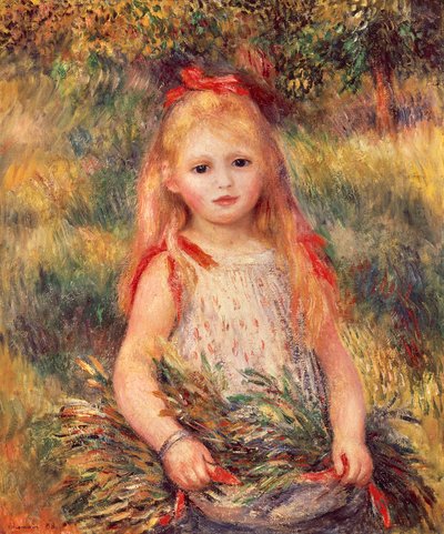 Pierre-Auguste Renoirin (1841-1919) tyttö maissinipulla, öljy kankaalle, 65x54 cm tekijältä Pierre-Auguste Renoir