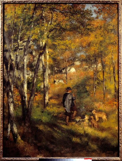 Jules Lecoeur ja hänen koiransa Fontainebleaun metsässä. Pierre Auguste Renoirin (1841-1919) maalaus tekijältä Pierre Auguste Renoir