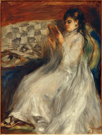 Nuori lukeva nainen valkoinen tekijältä Pierre Auguste Renoir