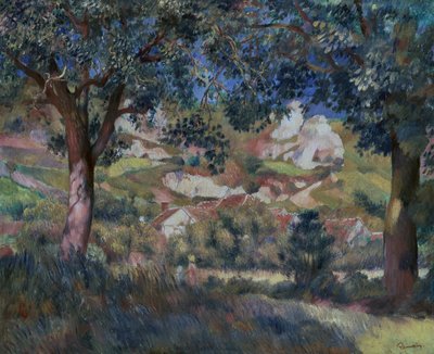 Maisema La Roche Guyonissa, n. 1887 (öljy kankaalle) tekijältä Pierre Auguste Renoir