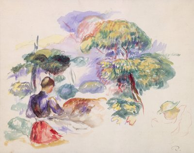 Maisema tytön kanssa, n. 1890. tekijältä Pierre Auguste Renoir