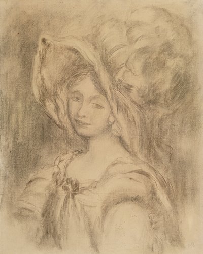 Rouva Dieterle hatussa, n. 1896 (hiili paperilla) tekijältä Pierre Auguste Renoir