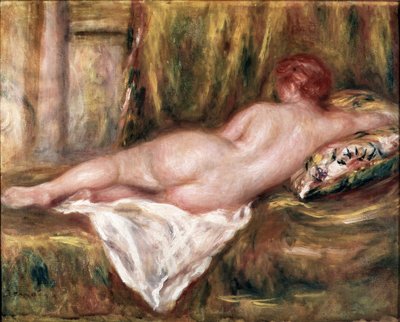 Alaston kerros selästä katsottuna tai levätä kylvyn jälkeen (öljy kankaalle tekijältä Pierre Auguste Renoir