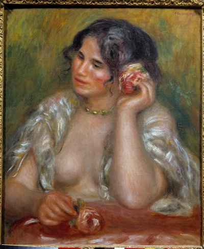 Muotokuva Gabriellesta ruusun kanssa (1878 - 1959). Pierre Auguste Renoirin (1841-1919) maalaus tekijältä Pierre Auguste Renoir
