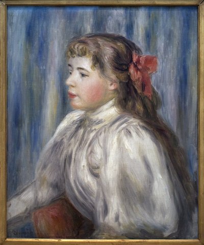 Nuoren tytön muotokuva. Pierre Auguste Renoirin (1841-1919) maalaus, öljy kankaalle, noin 1892. Ranskalainen taide tekijältä Pierre-Auguste Renoir