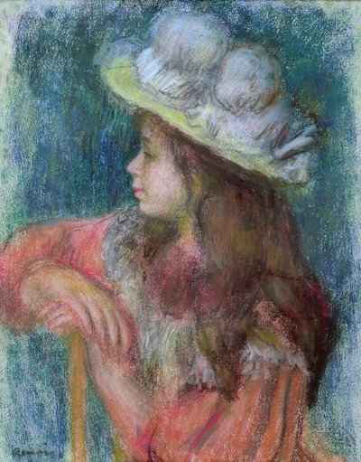 Istuva nuori tyttö valkoisella hatussa, 1884 (pastelli paperille) tekijältä Pierre Auguste Renoir