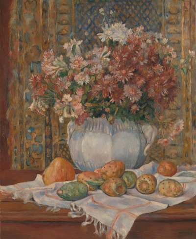 Asetelma kukkien ja viikunapärynöiden kanssa, n. 1885. tekijältä Pierre-Auguste Renoir