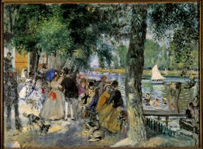 Uiminen Seinen tai "La Grenouillere". Kahvilapallo lähellä Chatoua. Pierre Auguste Renoirin (1841-1919) maalaus 1860 Moskova, Pushkin-museo tekijältä Pierre Auguste Renoir