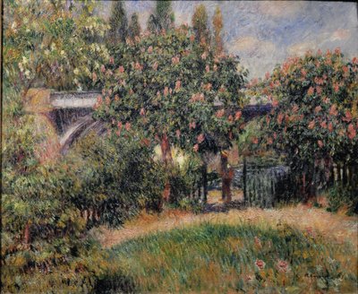 Chatoun rautatiesilta tai vaaleanpunaiset kastanjapuut - 1881. Öljy kankaalle tekijältä Pierre Auguste Renoir