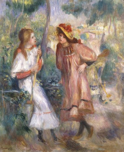 Kaksi tyttöä Montmartren puutarhassa; Kaksi tyttöä Montmartren puutarhassa, 1895 tekijältä Pierre Auguste Renoir