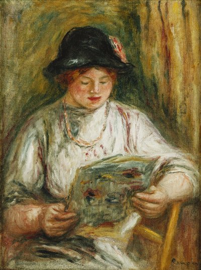 nainen lukee; Woman Reading, n. 1910-1912 tekijältä Pierre Auguste Renoir