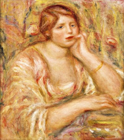 Nainen käsi kasvoillaan; Femme de Face, Accoudee, 1919 tekijältä Pierre Auguste Renoir