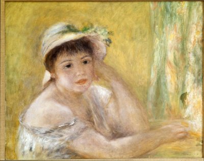 Nainen, jolla on olkihattu. Pierre Auguste Renoirin maalaus (Pierre-Auguste tekijältä Pierre Auguste Renoir