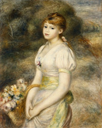 Nuori tyttö kantaa kukkakoria; Nuori tyttö kantaa kukkakoria, 1888 tekijältä Pierre-Auguste Renoir