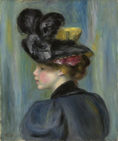 nuori nainen musta hattu; Nuori nainen mustassa hatussa, 1895 tekijältä Pierre Auguste Renoir