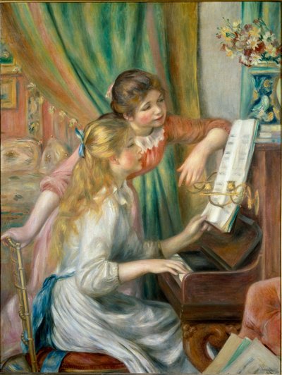 Nuoret tytöt pianon ääressä tekijältä Pierre Auguste Renoir