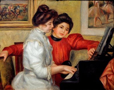 Yvonne ja Christine Lerolle pianolla tekijältä Pierre Auguste Renoir
