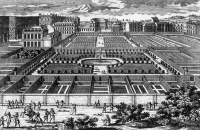 Näkymä keittiöpuutarhasta Versaillesissa Ludvig XIV:n aikaan, Avelinen kaiverrus tekijältä Pierre Aveline