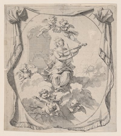 Pyhä Cecilia pilvillä, enkeleiden tukema, 1696, 1696. tekijältä Pierre Berchet