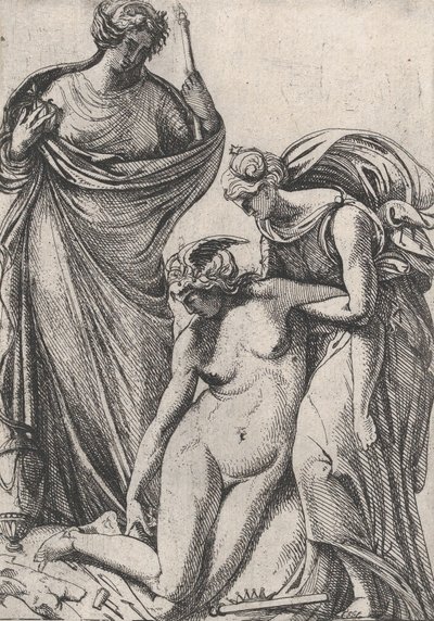 Veistoksen pyörtyvää personifikaatiota tukeva tutkimus heidän vieressään, Fran..., 1607-61. tekijältä Pierre Biard