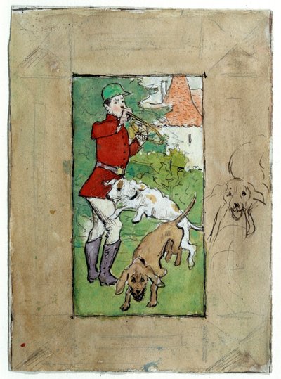 Pierre Bonnardin piirustus metsästäjä koirien kanssa tekijältä Pierre Bonnard