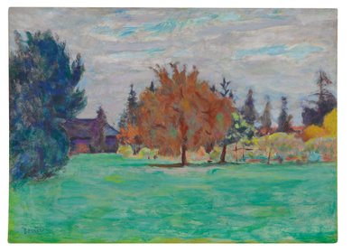Keltainen puu, Le Cos au Grand-Lemps, n. 1913 (öljy paperille asetettu kankaalle) tekijältä Pierre Bonnard