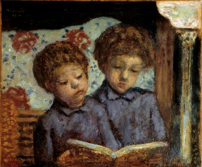 Pierre Bonnardin (1867-1947) lasten Jean ja Charles Terracen lukemamaalaus 1900-luvun yksityinen kokoelma tekijältä Pierre Bonnard