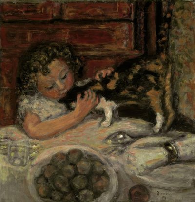 Kleines Mädchen mit Katze tekijältä Pierre Bonnard