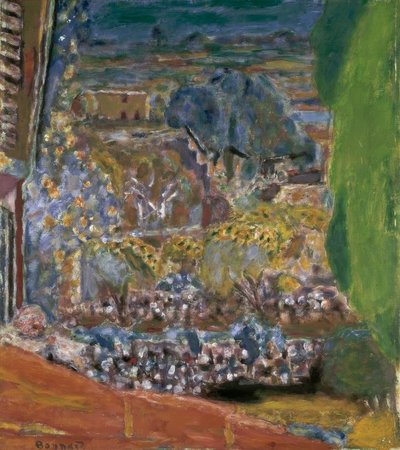 Maisema punaisilla katoilla tekijältä Pierre Bonnard