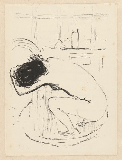 Alaston nainen kyykyttää kylpyammeessa ja peseytyy Le Tubo tekijältä Pierre Bonnard