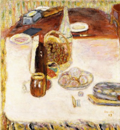 Asetelma punaviinipullon kanssa tekijältä Pierre Bonnard