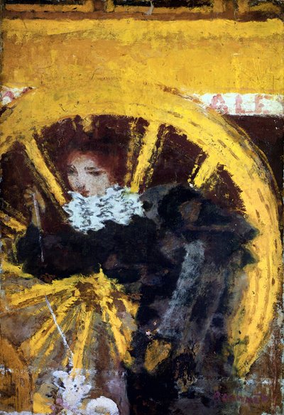 Omnibussi Nuori nainen ja hänen koiransa vaunun pyörien lähellä. Pierre Bonnardin (1867-1947) maalaus 1895 Collection Vicomtesse de Maublanc tekijältä Pierre Bonnard