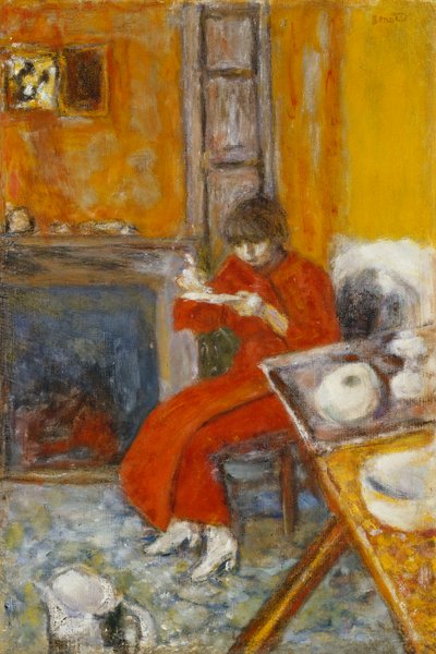 Nainen punaisessa viitassa; Nainen punaisessa kylpytakissa tekijältä Pierre Bonnard