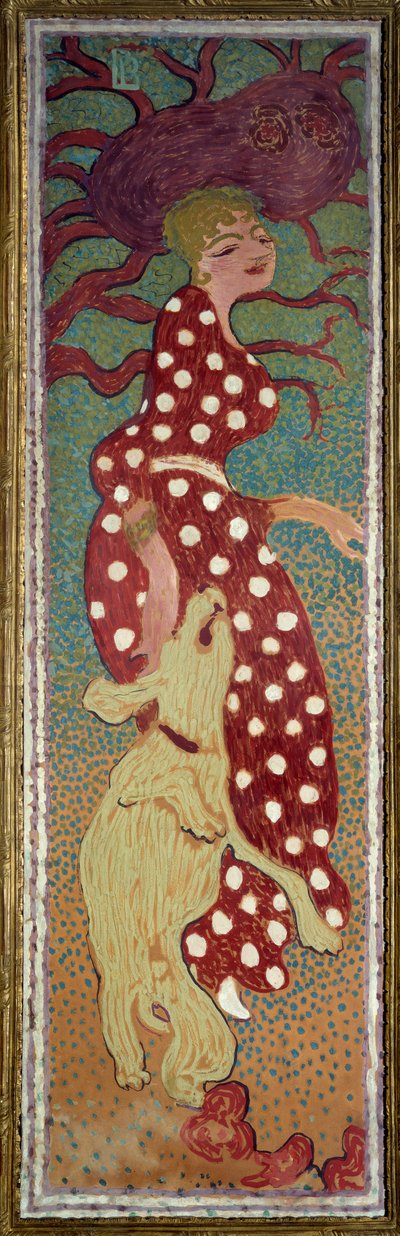 Nainen mekossa, jossa on valkoisia pilkkuja Pierre Bonnardin maalaus (1867-1947) 1891 Dim. 1,6x0,48 m Pariisi, museo d