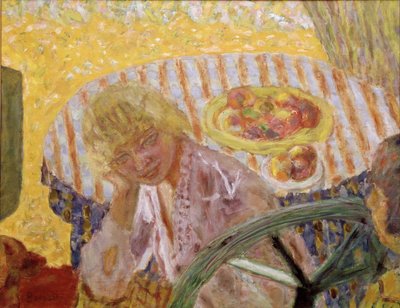 Nuoret naiset puutarhassa tai raidallinen pöytäliinamaalaus Pierre Bonnard (1867-1947) 1921-1923 Yksityinen kokoelma tekijältä Pierre Bonnard