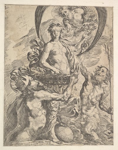 Jupiter, Pluto ja Neptunus tarjoavat rikkauksiaan onnelle, 1624. tekijältä Pierre Brebiette