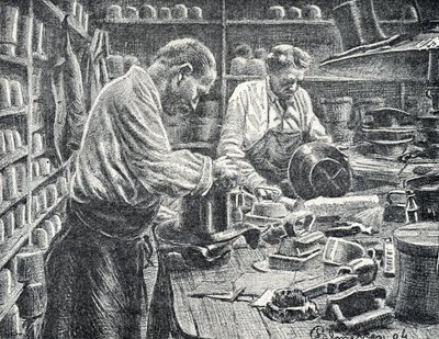 Fabricação de Cartolas de Seda Gravura da Coleção Particular Pierre Calmette finlandesa tekijältä Pierre Calmettes