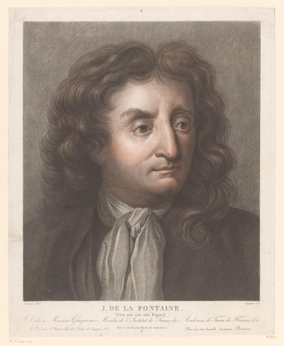 Jean de La Fontainen muotokuva J. de la Fontaine. (otsikko esineessä) tekijältä Pierre Charles Coqueret