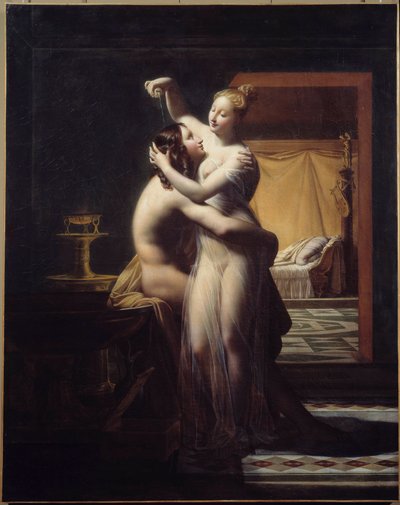 Sankari ja Leandre Lovers Hero ja Leandre, legendaarinen pariskunta. Pierre Claude Delormen (1783-1859) maalaus 1800-luvun Brest, Musee des Beaux Arts. tekijältä Pierre Claude Delorme