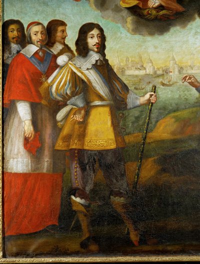 Ludvig XIII:n saapuminen La Rochellen linnoitukseen ... (öljy puulle) tekijältä Pierre Courtillaud
