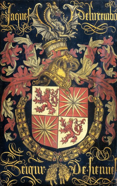 Jaakobin Luxemburgilaisen (1441-1488 jälkeen), Fiennesin herran kilpi, hänen ominaisuudessaan Kultaisen Fleecen ritarikunnan ritarina tekijältä Pierre Coustain (attributed to)