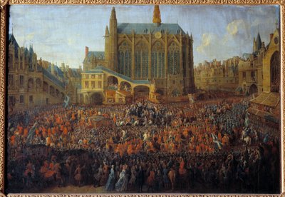Ludvig XV:n lähtö oikeudenistunnon jälkeen, rikkoen Louis XIV:n testamentin, pidettiin Pariisin parlamentin suuressa salissa tekijältä Pierre Denis Martin