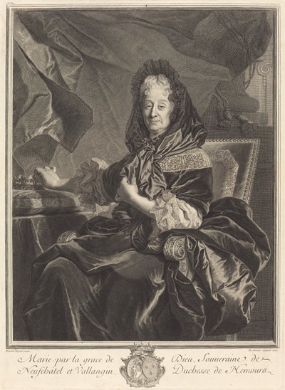 Nemoursin herttuatar tekijältä Pierre Drevet after Hyacinthe Rigaud
