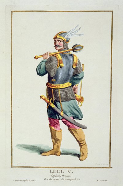 Leel V julkaisusta "Recueil des Estampes, Representant les Rangs et les Dignites, kaikkien olemassa olevien kansakuntien puvun mukaan", julkaistu 1780 (käsinvärinen kaiverrus) tekijältä Pierre Duflos