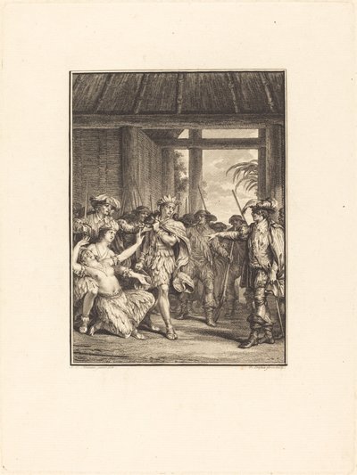 Uuden maailman löytäminen tekijältä Pierre Duflos after Jean Michel Moreau