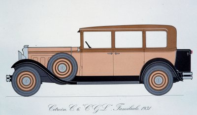 Kilpi, joka edustaa vuoden 1931 Citroen-perheautoa tekijältä Pierre Dumont