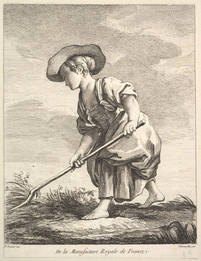 Pikkutyttö maataloustöissä, ensimmäisestä Figuurikirjasta M...:n posliinien jälkeen, 1757. tekijältä Pierre Etienne Falconet
