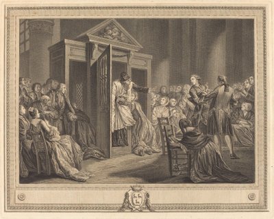 Le confessional tekijältä Pierre Etienne Moitte after Pierre Antoine Baudouin