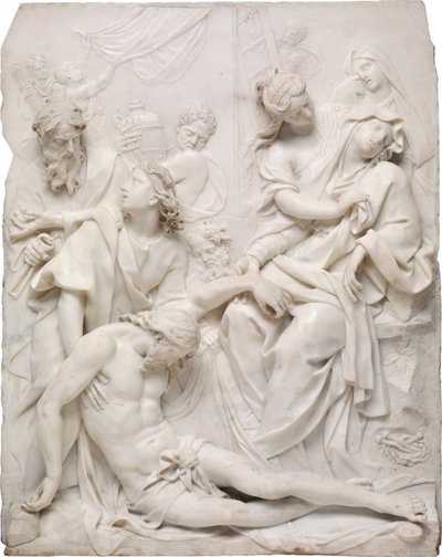 Neitsyt Maria pyörtyi Kristuksen ruumiin yli ristin juurella, 1710. tekijältä Pierre Etienne Monnot