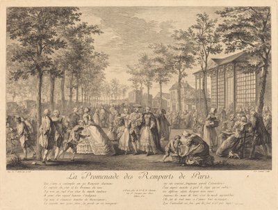 Kävely Pariisin valleilla tekijältä Pierre Francois Courtois after Augustin de Saint Aubin